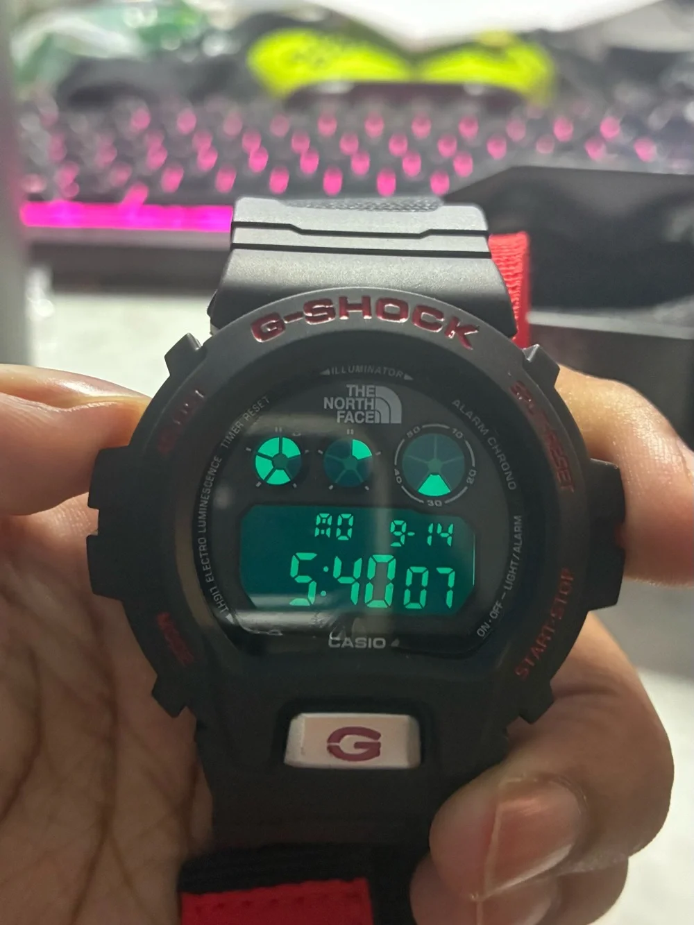 Red & Black SupremeXNorthFace G-Shock Blacl Analog-Digital Watch
